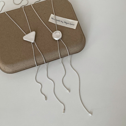 Simple Niche Geometric round Triangle Pull-out Long Necklace for Women Ins Temperament Wild Necklace Sweater Chain