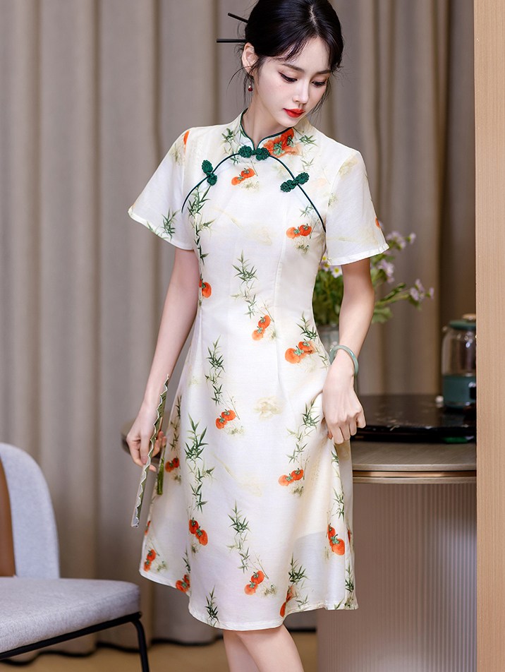 Real Shot New Model College Entrance Exam Cheongsam National Style Improved Printed Dress