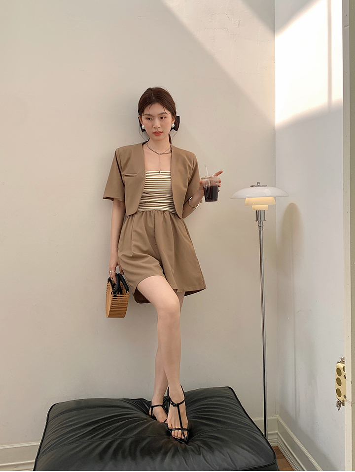 Two-Piece French Style Striped Jumpsuit 法式条纹拼接连体裤两件套*2Colors