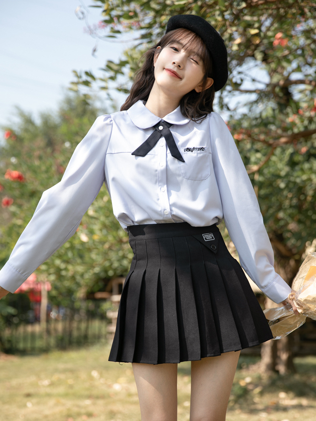 JK Embroidery Bow Tie Shirt 学院刺绣衬衫配领结 