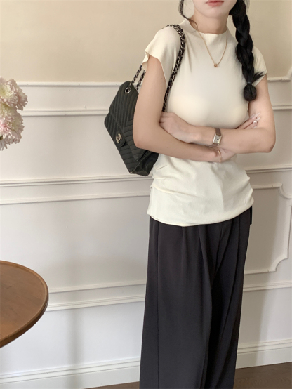 Semi-Turtleneck Pleated Knit Top 半高领褶皱设计针织上衣*5Colors