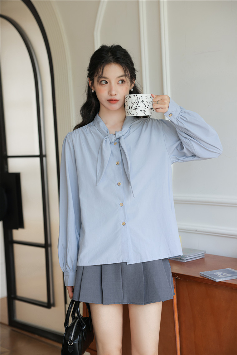 Sella Tie-Front Blouse 纯色系带衬衫*2Colors