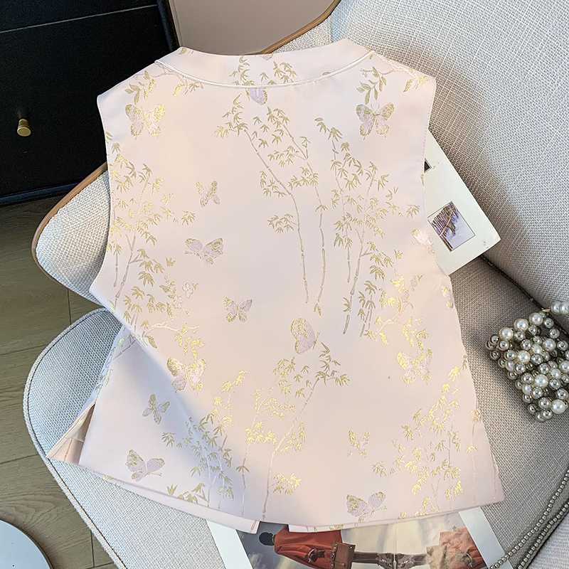 刺绣织金马面裙 Round Neck Buttoned Brocade Embroidered Hanfu Classical Cardigan Retro Vest Top