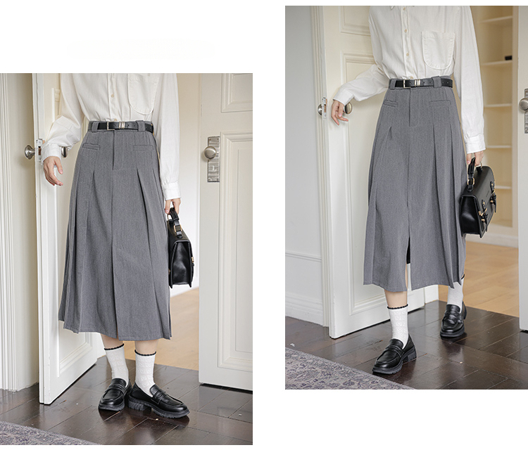 Charcoal Gray A-line Blazer Skirt 文艺灰色西装半身裙
