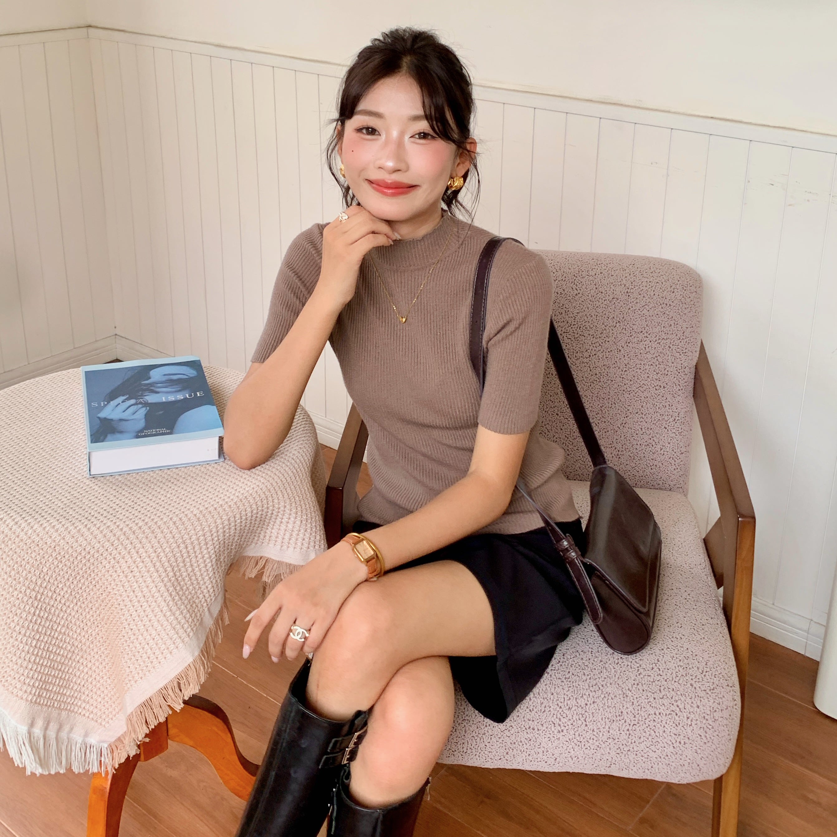 High Neck Ribbed Knit Top 高领罗纹针织上衣*4 Colors