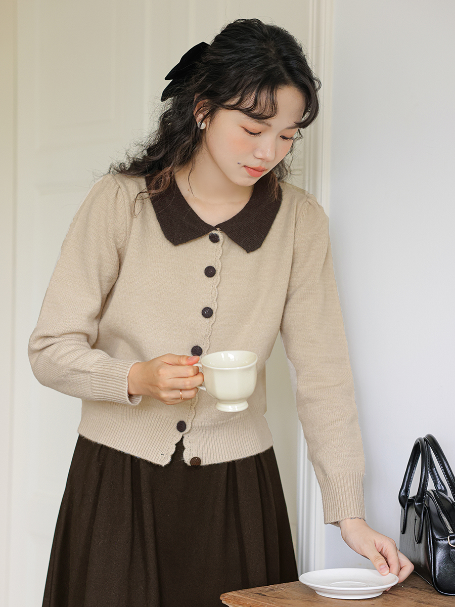 Vintage Color-blocked Cardigan 文艺小清新撞色开衫*2 Colors