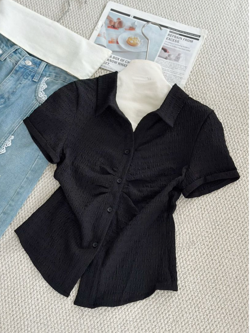 RINA Sweet Ruched Blouse 甜美褶皱短袖衬衫*4 Colors