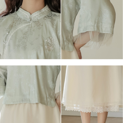 China Style Improved Cheongsam Two-Piece Set 小清新蕾丝提花两件套