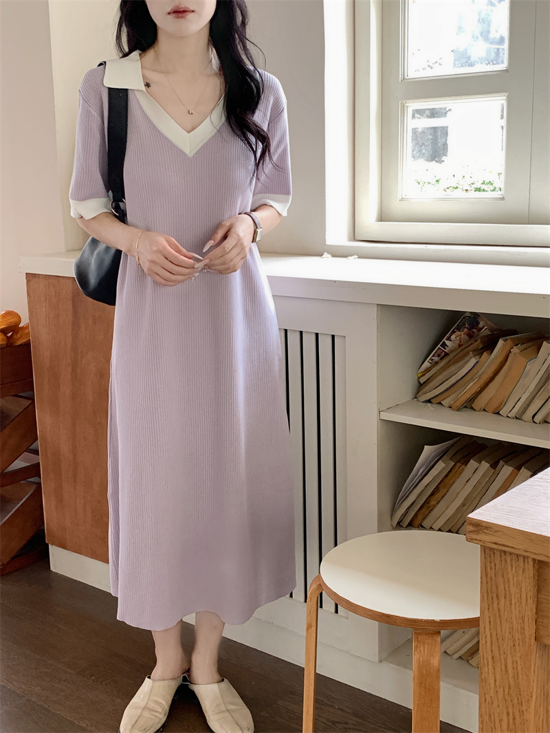 Vintage V-Neck Knit Dress  法式复古V领针织连衣裙*3Colors