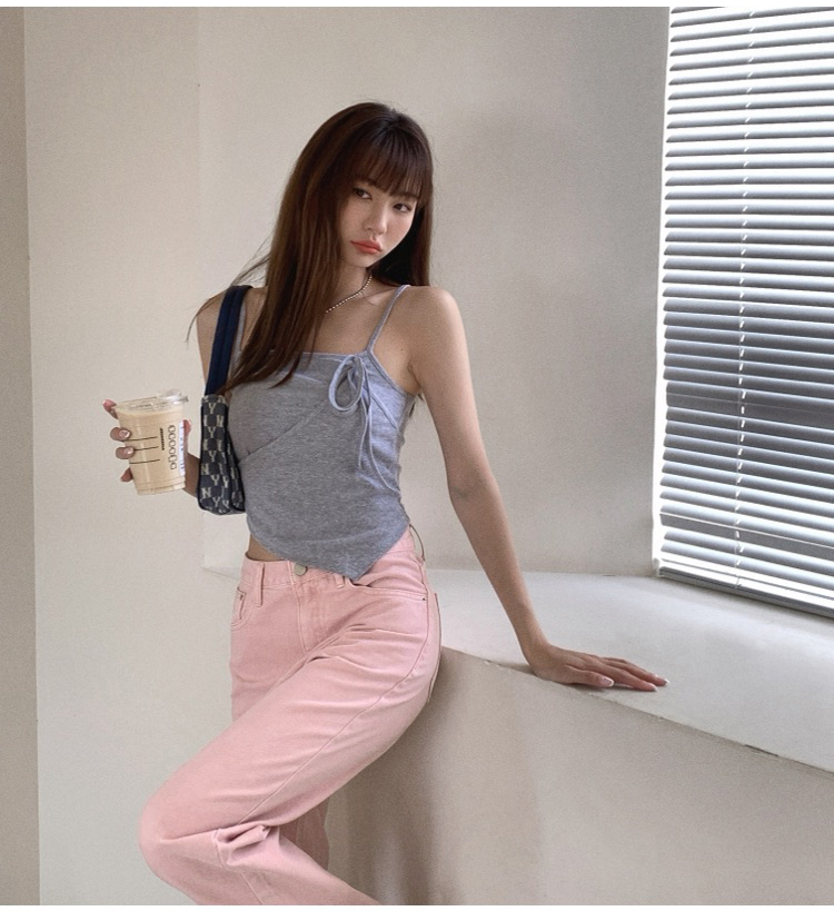 粉色阔腿牛仔裤 pink denim women's pants, high-waisted, slimming, wide-leg, loose straight-leg trousers