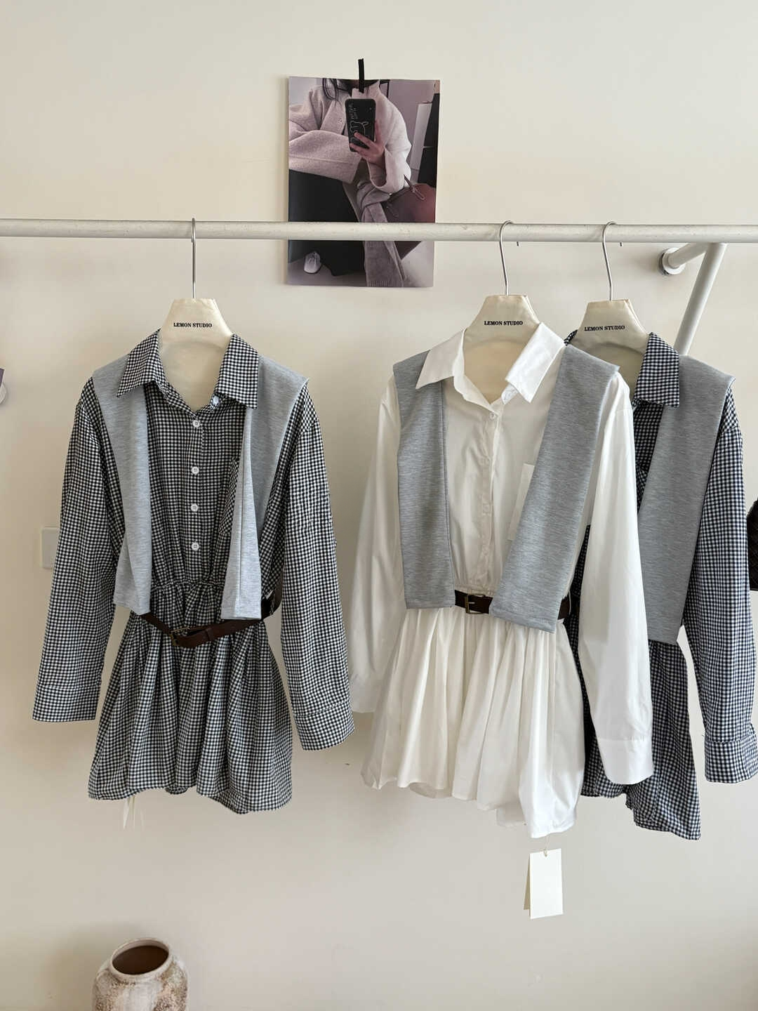 Classic Plaid Shirt Midi Dress 百搭显瘦收腰格子衬衫连身裙~ 配腰带披肩*3 Colors