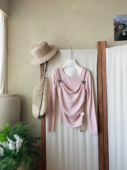 Sweet Bow Faux Two-Piece Knit Top 氧气甜美感~立刻入坑甜美蝴蝶结吊带假两件针织衫*7 Colors