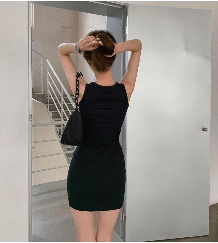 Real Shot 2025 Spring Summer New Slim Fit Sleeveless Vest Dress Black Bodycon Dress Women Slimming Strap Dress