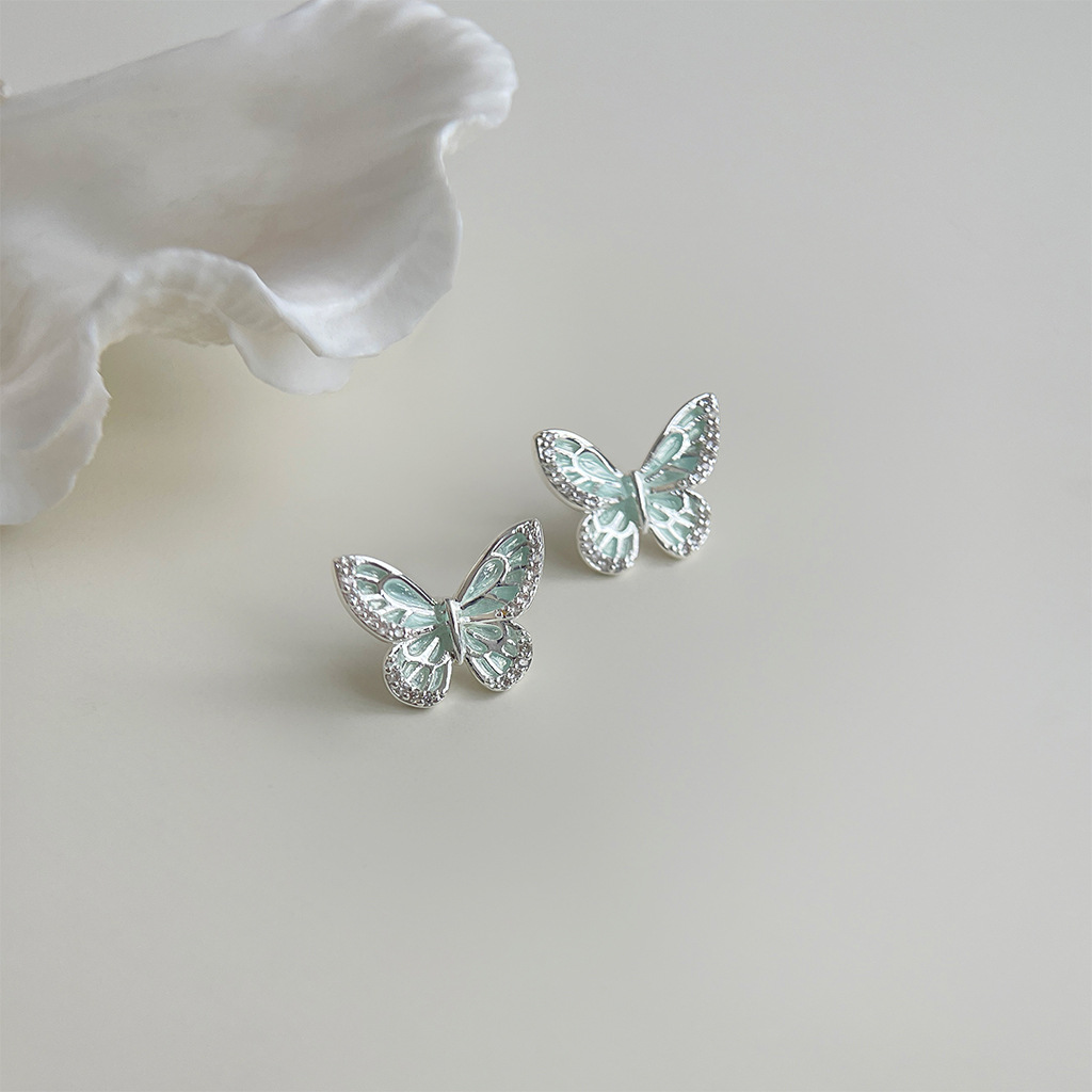 Green Enamel Butterfly Earrings 薄荷曼波绿蝴蝶耳钉