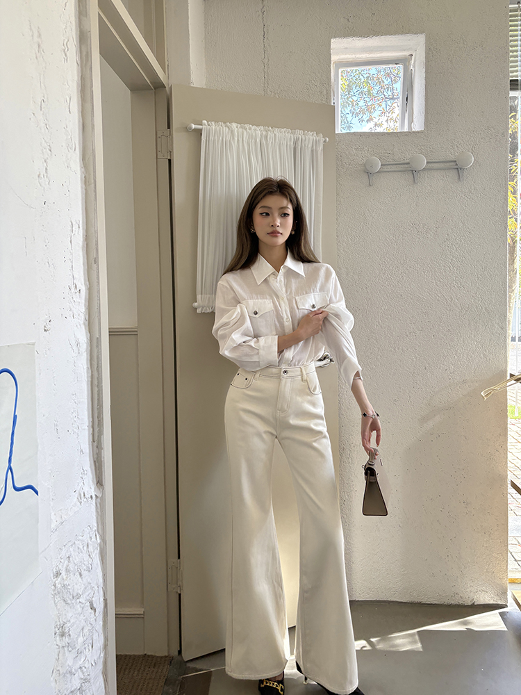 竹天丝口袋薄款衬衫 bamboo tencel long-sleeved shirt for women