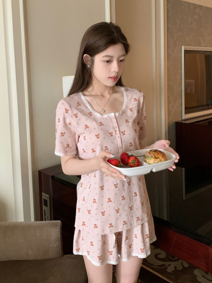 Sweet Lace Floral Homewear Set 碎花蕾丝花边两件套家居服