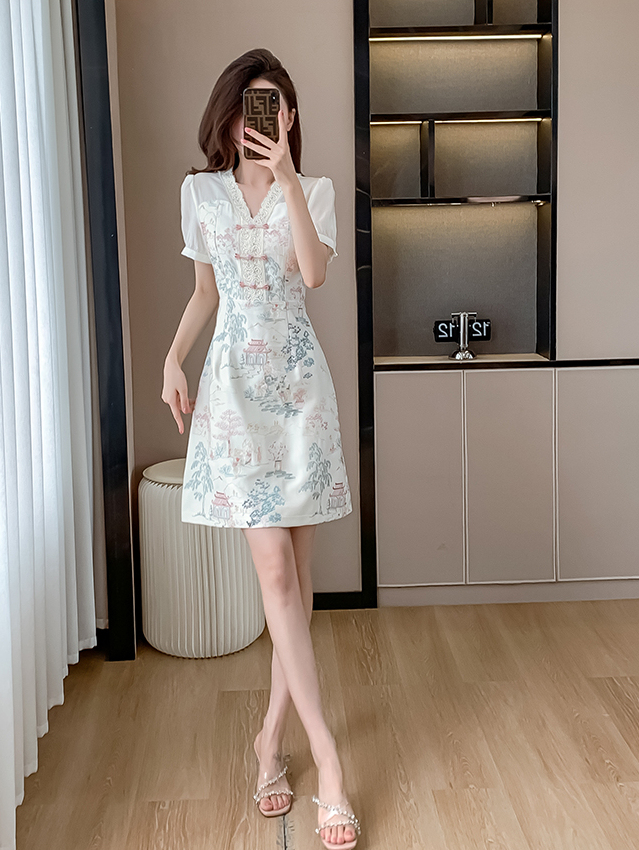 2024 New Chinese Style High-End Refined Frog Button Dress Women's High-Grade Summer Popular Hot-Selling Product Skirt
