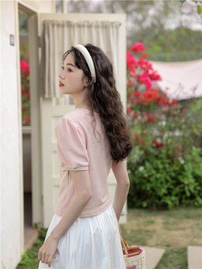 Knot Puff Sleeve T-shirt 纽结泡泡袖T恤 * 3 Colors