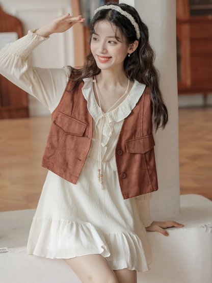 Retro Mori Style Petite Two-Piece Set 度假风连衣裙