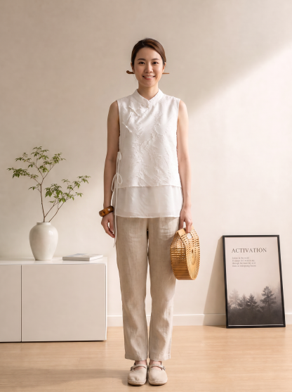SIGNATURE Jacquard Tie Vest 揉月提花系带上衣*3 Colors