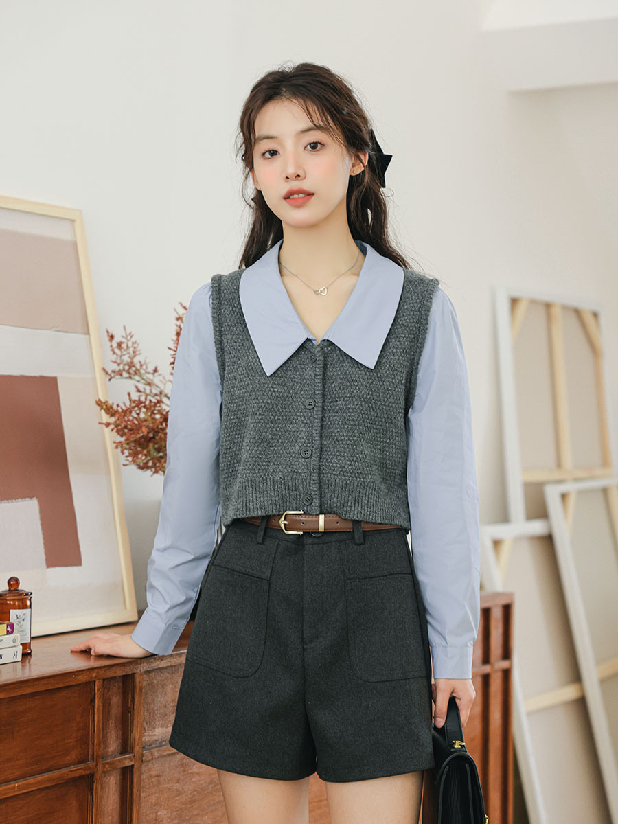 Khale Faux Two-piece Vest & Blouse 假两件马甲拼接衬衫
