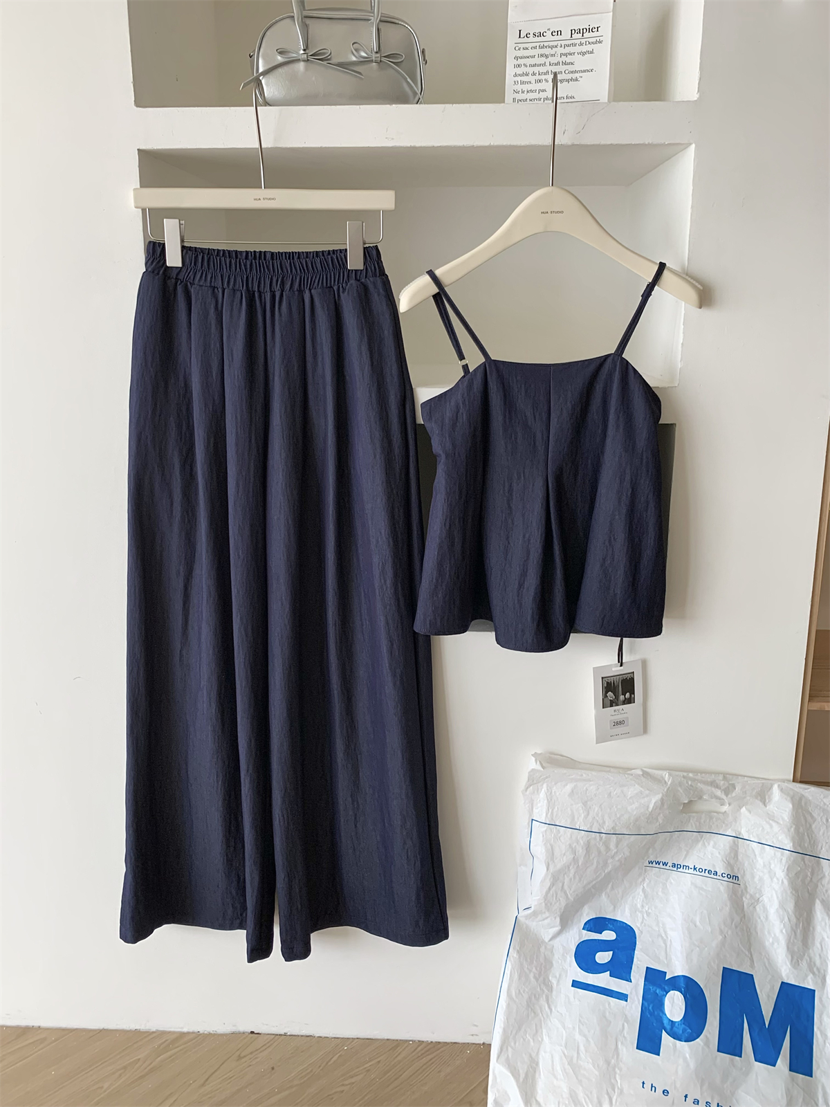 French Style Overall Dress Set Women's Summer Simplicity Temperament Cute Youth-Looking Design Sleeveless Top Wide Leg Pants Two-Piece Set