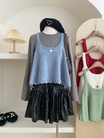 Woven Texture Cami Top 木耳边编织吊带背心*4Colors