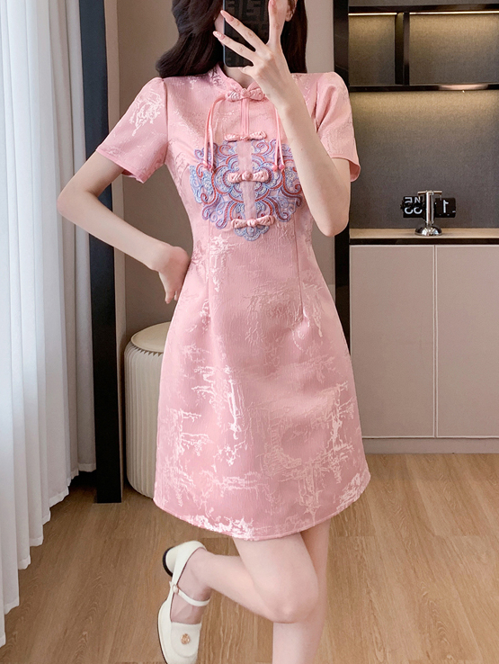 盘扣旗袍连衣裙 New Jacquard New Chinese Style Improved Elegant Fashion Buttoned Cheongsam Dress