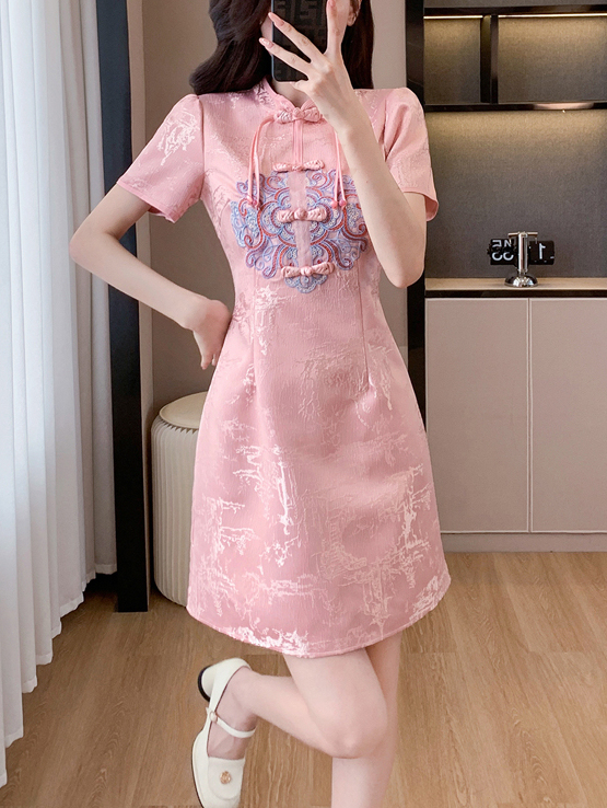 盘扣旗袍连衣裙 New Jacquard New Chinese Style Improved Elegant Fashion Buttoned Cheongsam Dress
