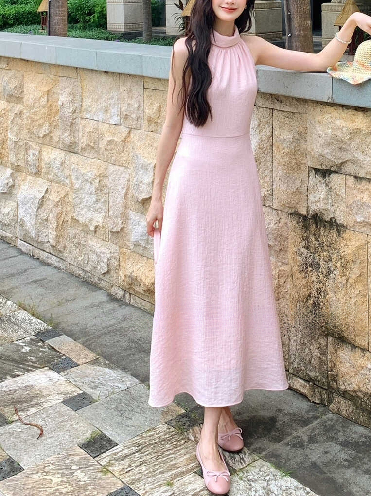 Glazed Texture Halter Neck Jumpsuit