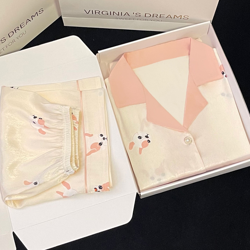 Puppy Print Ice Silk Pajama Set 狗狗印花冰丝睡衣套装