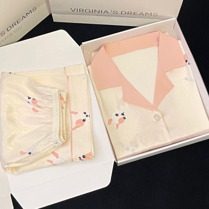 Puppy Print Ice Silk Pajama Set 狗狗印花冰丝睡衣套装