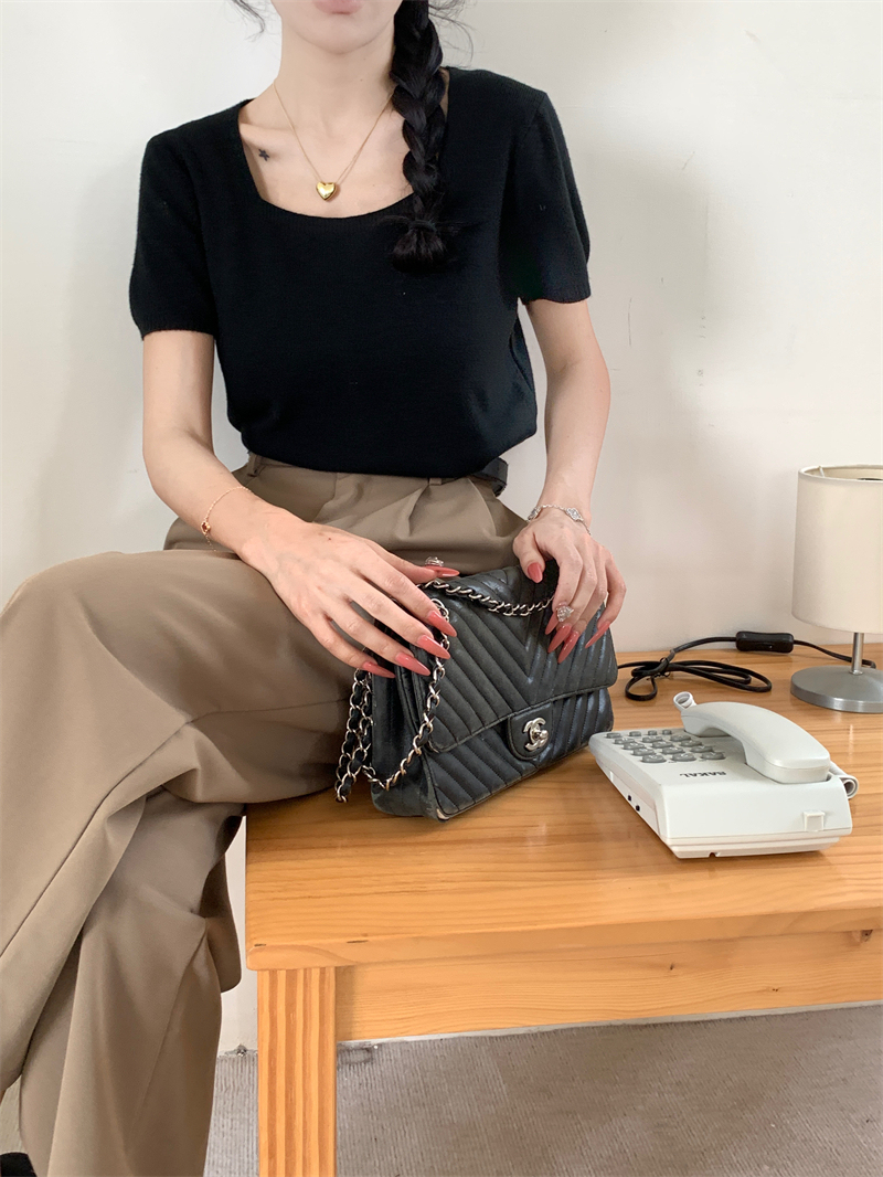 Classic Square Neck Knit Top 纯色方领针织上衣*2Colors