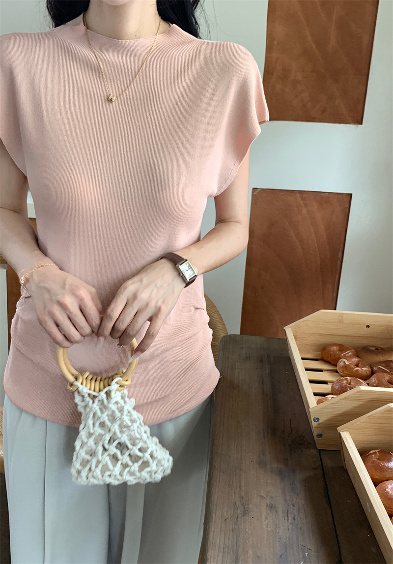 Semi-Turtleneck Pleated Knit Top 半高领褶皱设计针织上衣*5Colors