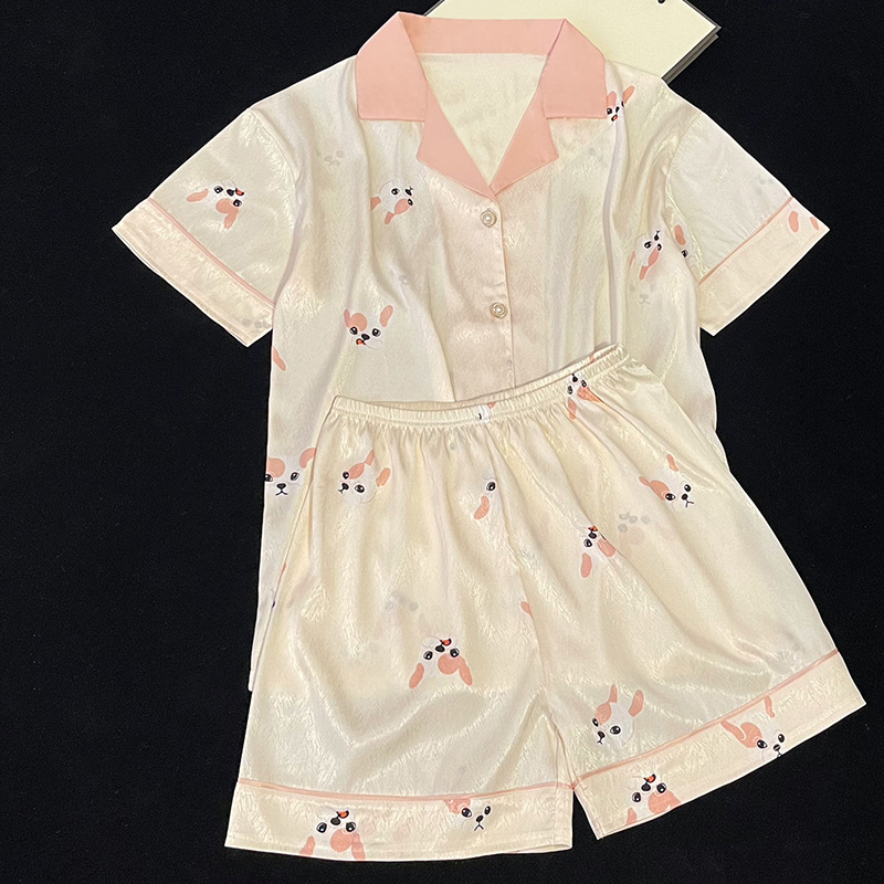 Puppy Print Ice Silk Pajama Set 狗狗印花冰丝睡衣套装