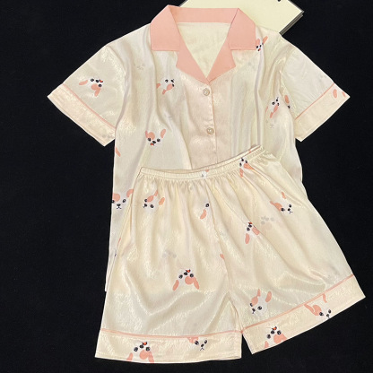 Puppy Print Ice Silk Pajama Set 狗狗印花冰丝睡衣套装