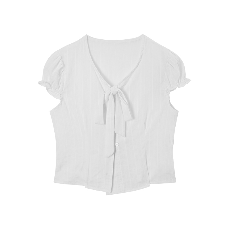 Bow-Tie Puff Sleeve Top 气质系带泡泡袖上衣*2 Colors