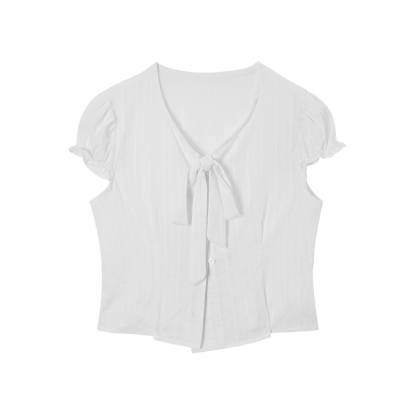  Bow-Tie Puff Sleeve Top 气质系带泡泡袖上衣*2 Colors