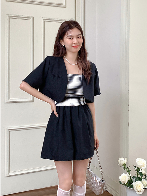 Two-Piece French Style Striped Jumpsuit 法式条纹拼接连体裤两件套*2Colors