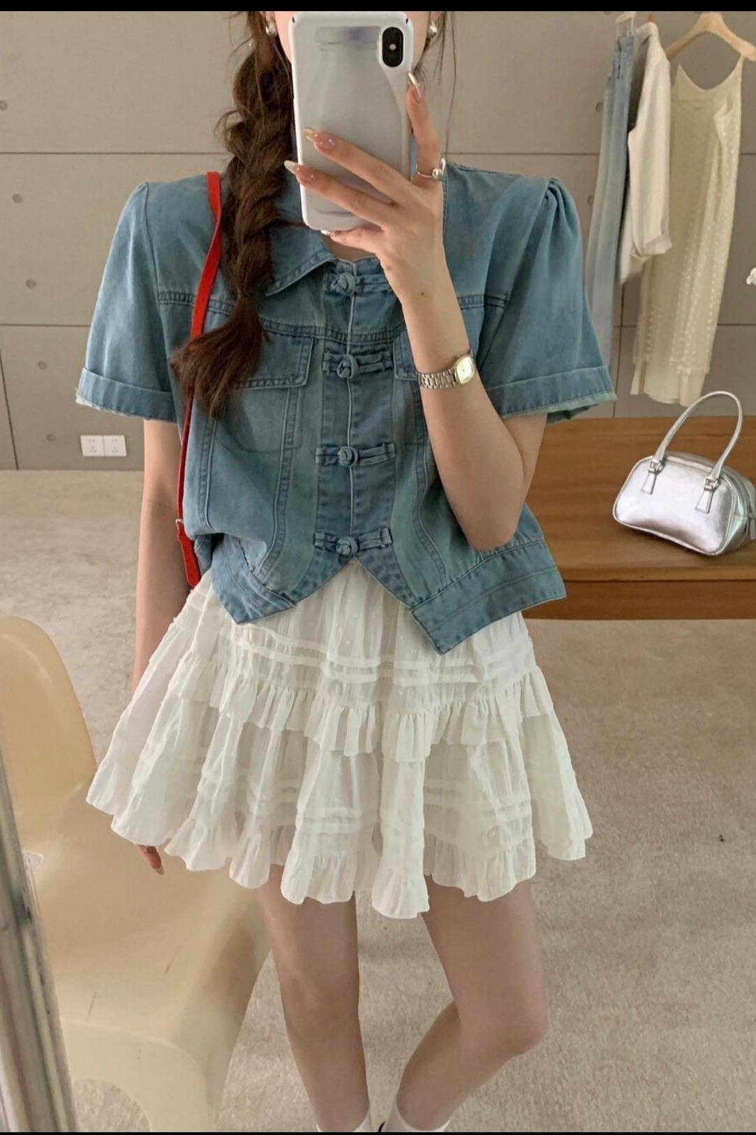 新中式牛仔短袖上衣*2 Colors