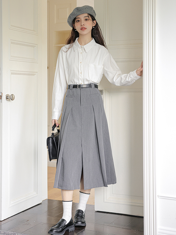 Charcoal Gray A-line Blazer Skirt 文艺灰色西装半身裙