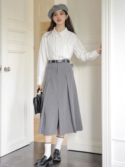 Charcoal Gray A-line Blazer Skirt 文艺灰色西装半身裙