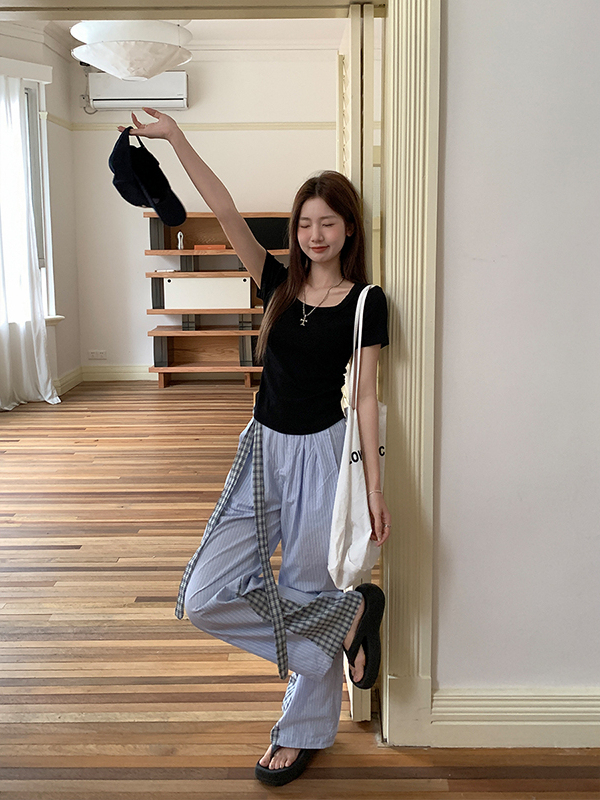 Taro Purple Pure Desire Ruched Square Neck Short Sleeve T-Shirt 方领抽褶短款T恤