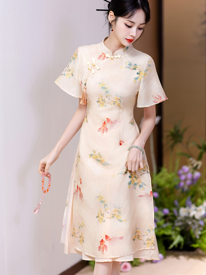 Real Shot New Model College Entrance Exam Cheongsam National Style Improved Printed Dress