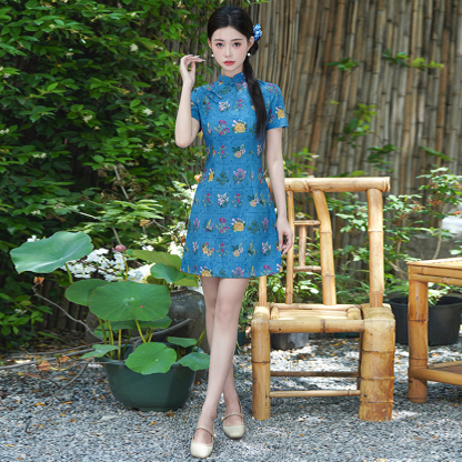 Fresh Floral Print Improved Cheongsam New Chinese Style Retro Age-Reducing Commuting Daily Wear Dress