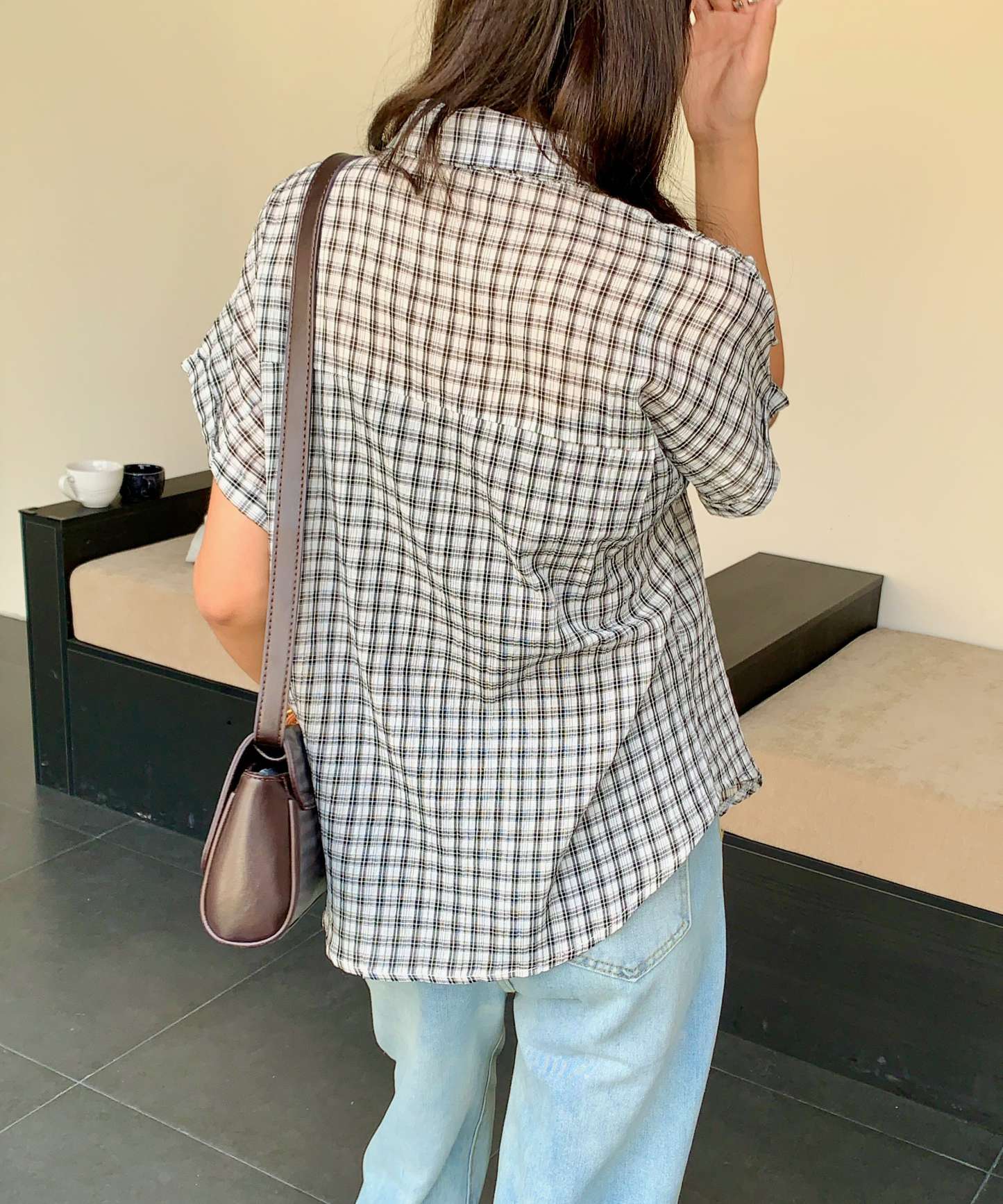 Casual Retro Plaid Blouse 复古风短袖格子衬衫*2 Colors