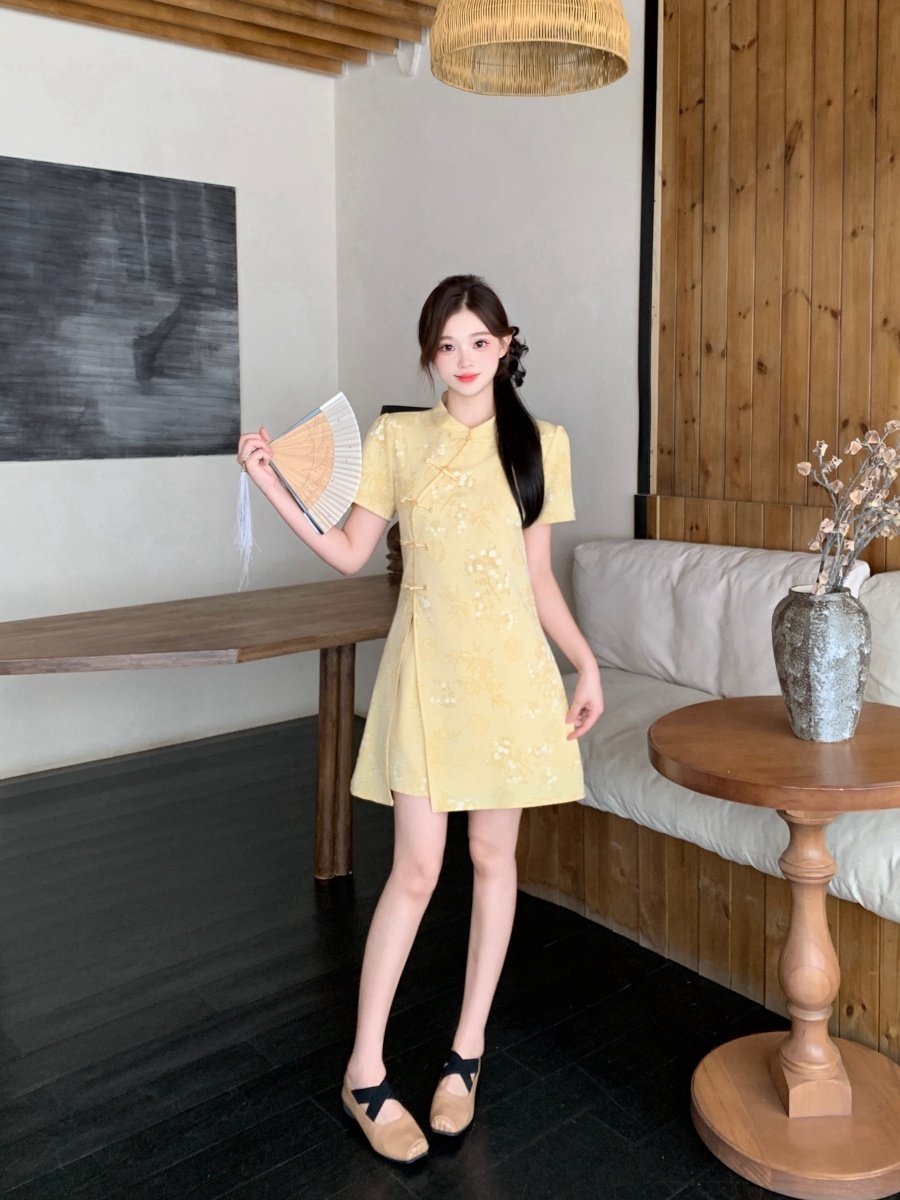 Short Sleeve Cheongsam Short Skirt Two-Piece Set 袖旗袍短裙两件套装