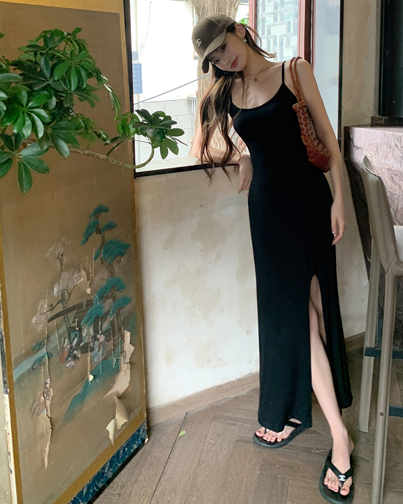 Hot V-Back High-Cut Long Skirt 性感辣妹露背开叉长裙 *2Colors