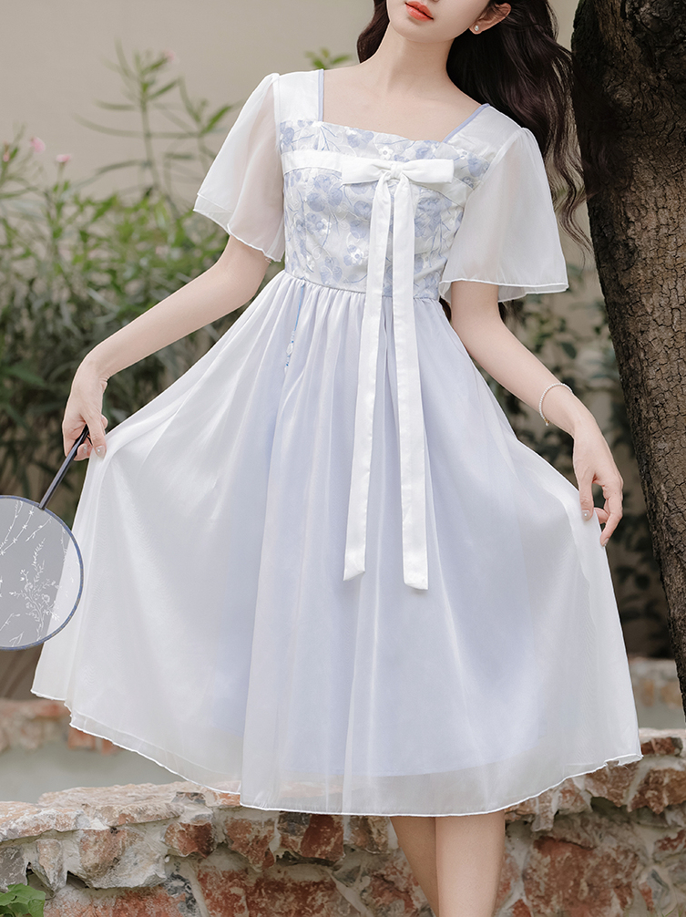 New Chinese Floating Flower Jiangnan Improved Hanfu Embroidery Tassel Gentle Vacation Skirt Fairy Dress