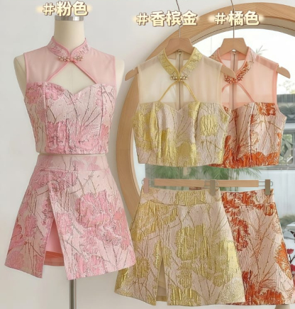 VELVÉ Sheer Collar Jacquard Set 领口拼接纱布立体提花套装*3 Colors